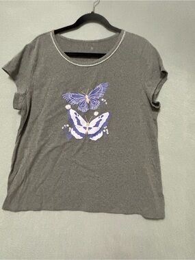 croft & barrow Gray Scoop Neck Sleep Tee with Blue Ampersand Logo